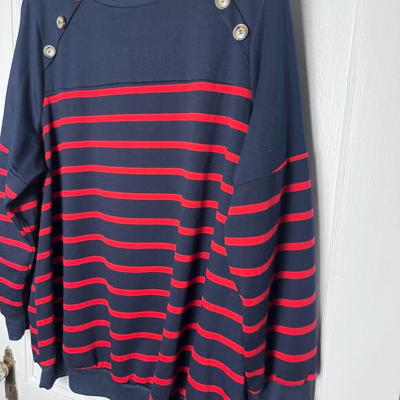 Bloomchic Red Blue Preppy Nautical Striped Button Pullover Sweater 18/20 NEW - Picture 3 of 8